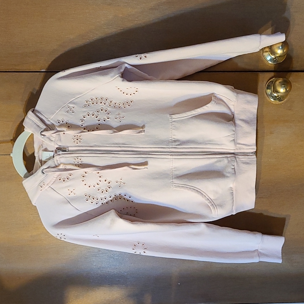 H&M baby pink zip up hoodie with eyelet cutout details